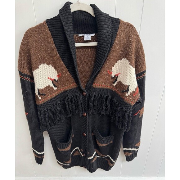 Vintage 50’s Cowichan Heavy Wool Fringe Sweater Cardigan...